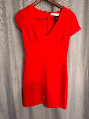 Amanda Uprichard Red V-Neck Cap Sleeve Mini Dress Small